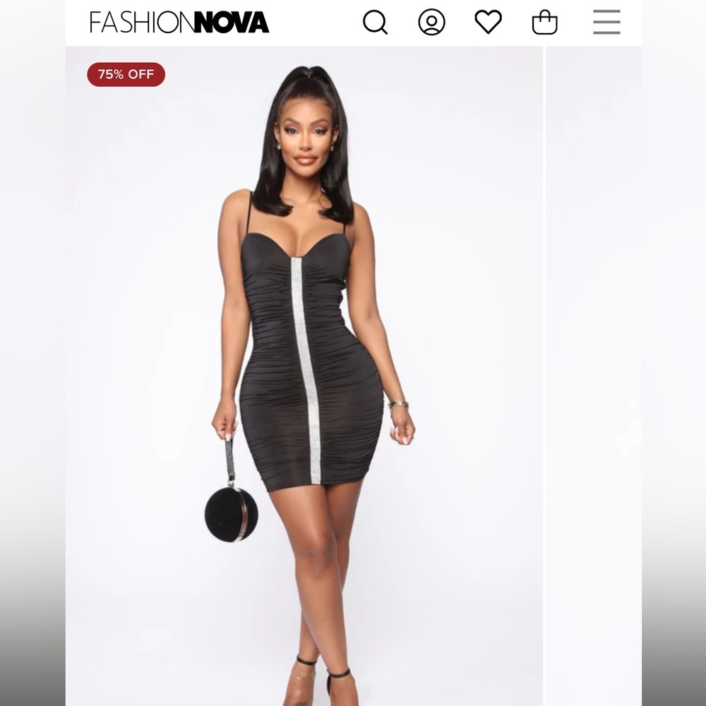 Fashion Nova Black and Silver Ruched Mini Dress